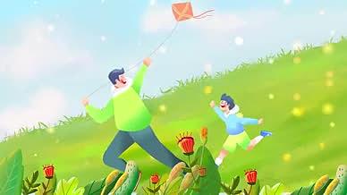 清明立春一家人放风筝郊游春游户外奔跑动态视频的预览图